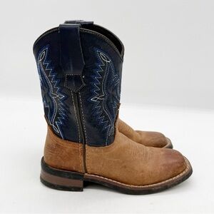 J.B. Dillon Kids Leather Western Cowboy Boot Unisex Size 13.5 Navy Blue Tan